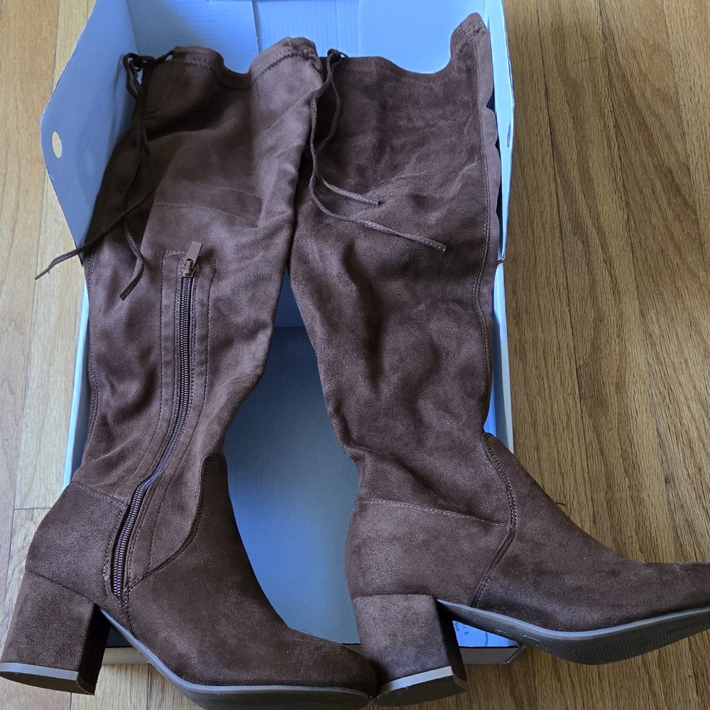 Brown Suede Knee-High Boots